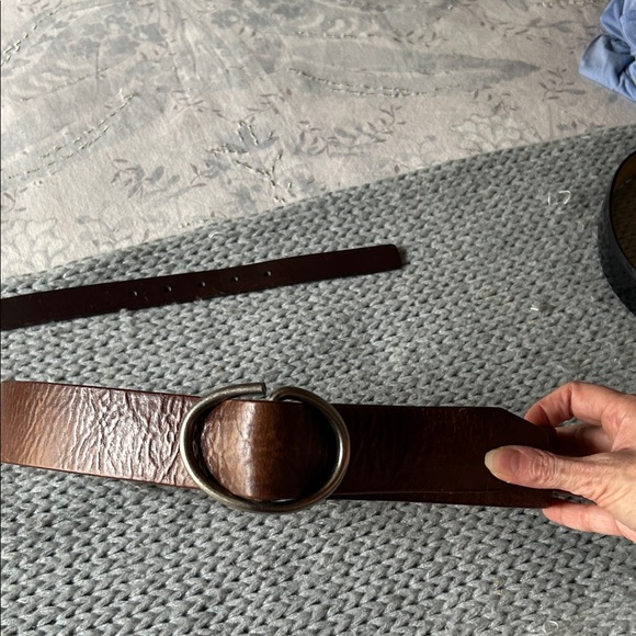 J. Crew Dark Brown Leather Belt with Silver Oval Buckle - Picture 1 of 2